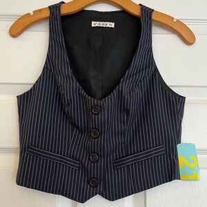 Vintage Y2K 90s Forever 21 Cropped Suit Navy Vest with Pinstripes in Small NWT